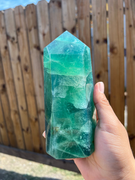 Green Fluorite Tower Large 3 lb. Tower ~ 7" Tall ~ Huge Free Standing